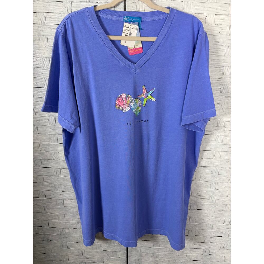 Fresh produce women’s T-shirt V-neck, St. Thomas shells coastal plus size ￼ - Picture 2 of 11